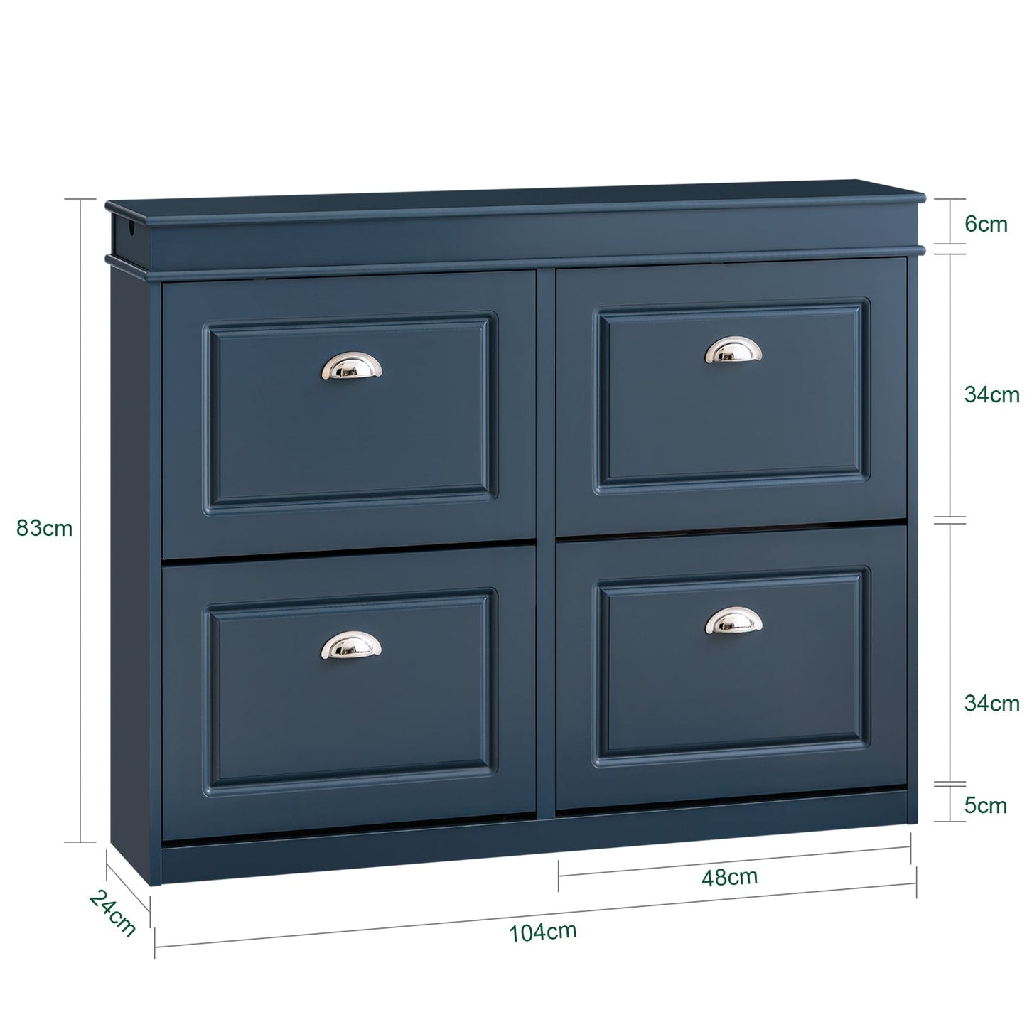 SoBuy Schuhschrank mit 4 Klappen - Schlanker Schuhschrank für Flur und Diele - 105x24x83 cm - Blau