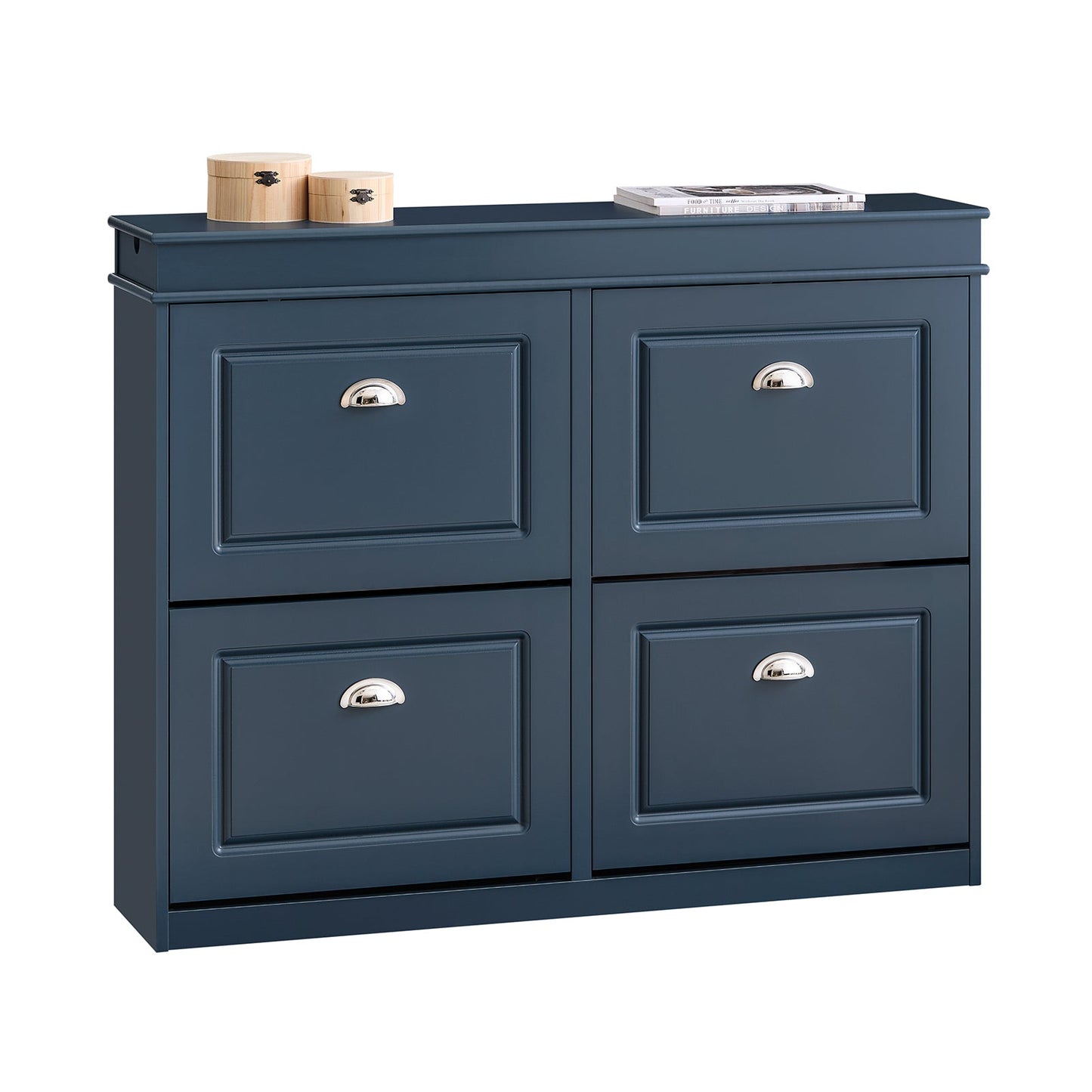 SoBuy Schuhschrank mit 4 Klappen - Schlanker Schuhschrank für Flur und Diele - 105x24x83 cm - Blau