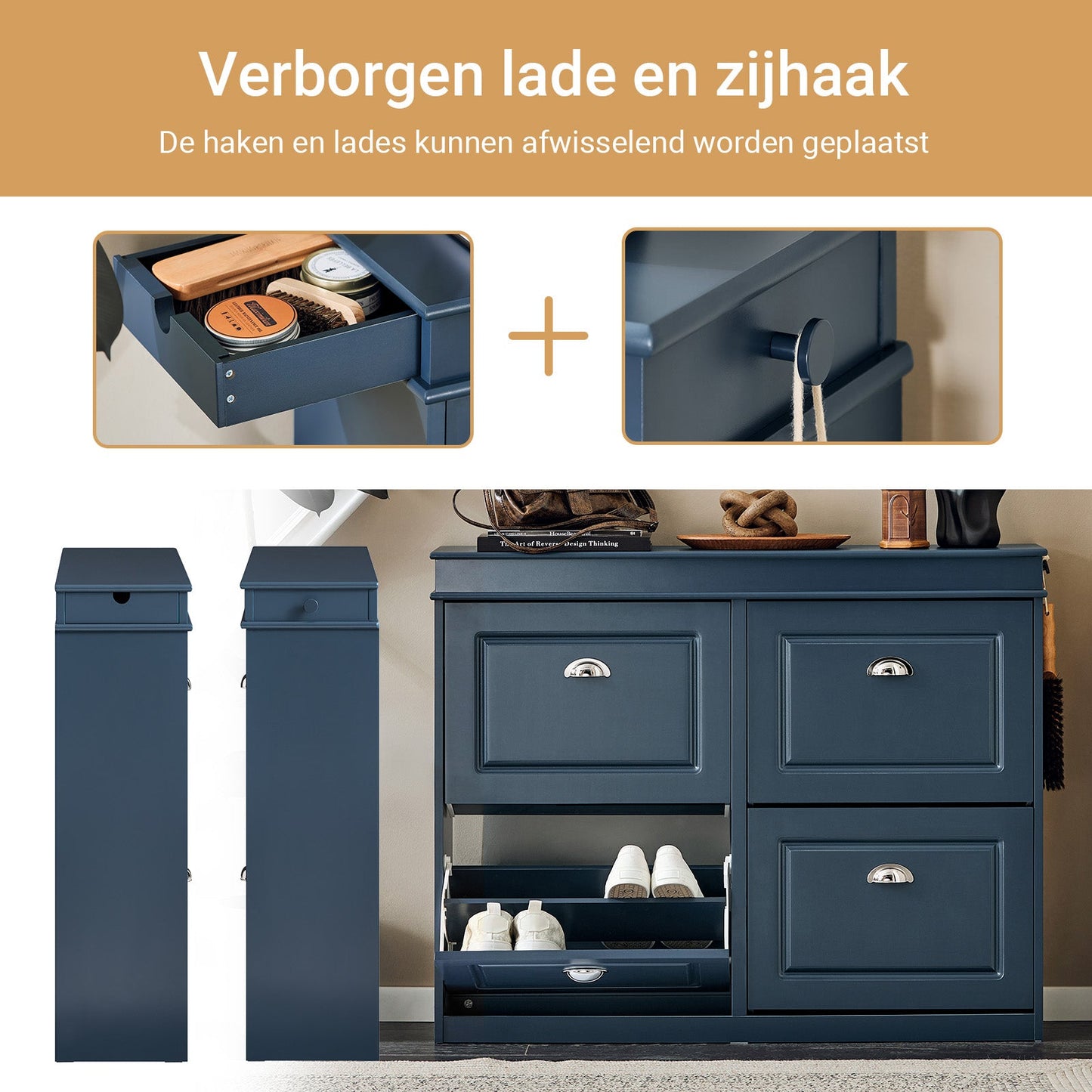 SoBuy Schuhschrank mit 4 Klappen - Schlanker Schuhschrank für Flur und Diele - 105x24x83 cm - Blau