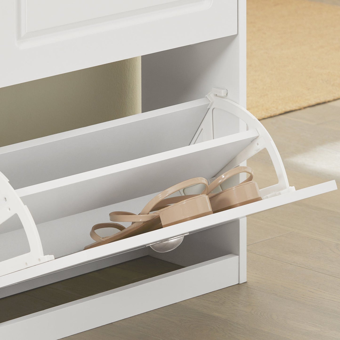 SoBuy FSR79-W Schuhschrank mit 4 Klappen - 105x24x83 cm - Platz für 16 Paar Schuhe - Weiß