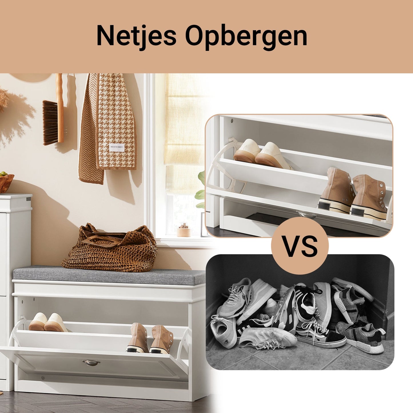 SoBuy Schuhbank mit Ablage und Sitzkissen - Weiß - 75 x 24 x 51 cm - Kompaktes Flurmöbel mit Klappe