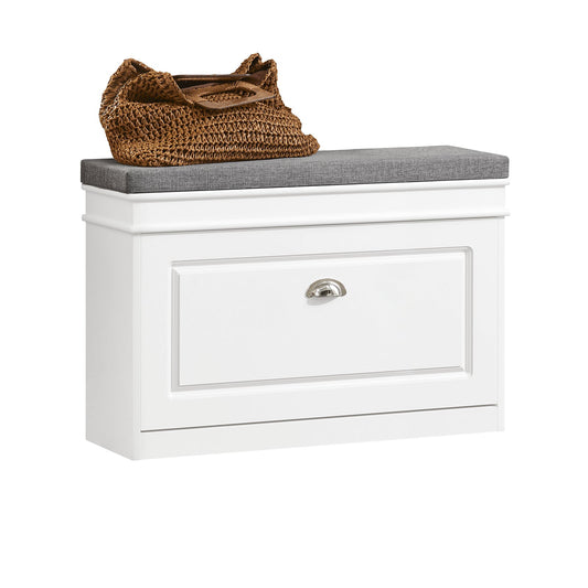 SoBuy Schuhbank mit Ablage und Sitzkissen - Weiß - 75 x 24 x 51 cm - Kompaktes Flurmöbel mit Klappe