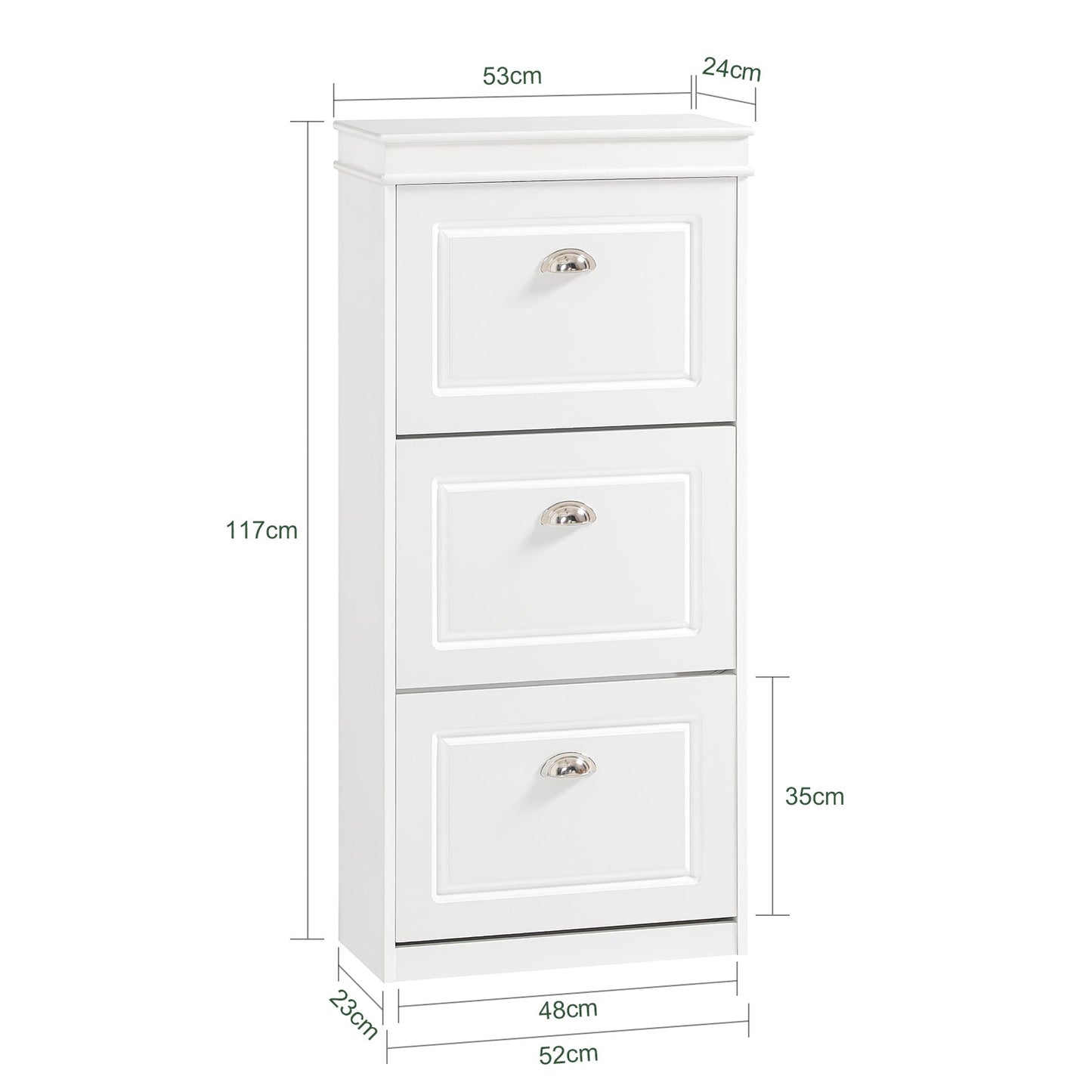 SoBuy Schuhschrank - Mit 3 Klappen - Für Flur und Eingang - Aufbewahrung von bis zu 12 Paar - 53x24x117 cm - Weiß