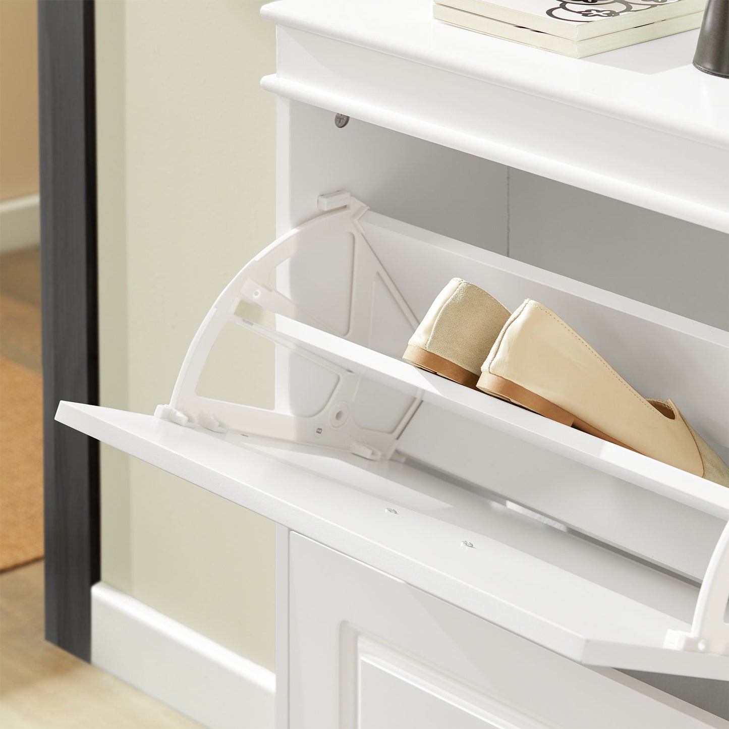 SoBuy Schuhschrank - Mit 3 Klappen - Für Flur und Eingang - Aufbewahrung von bis zu 12 Paar - 53x24x117 cm - Weiß