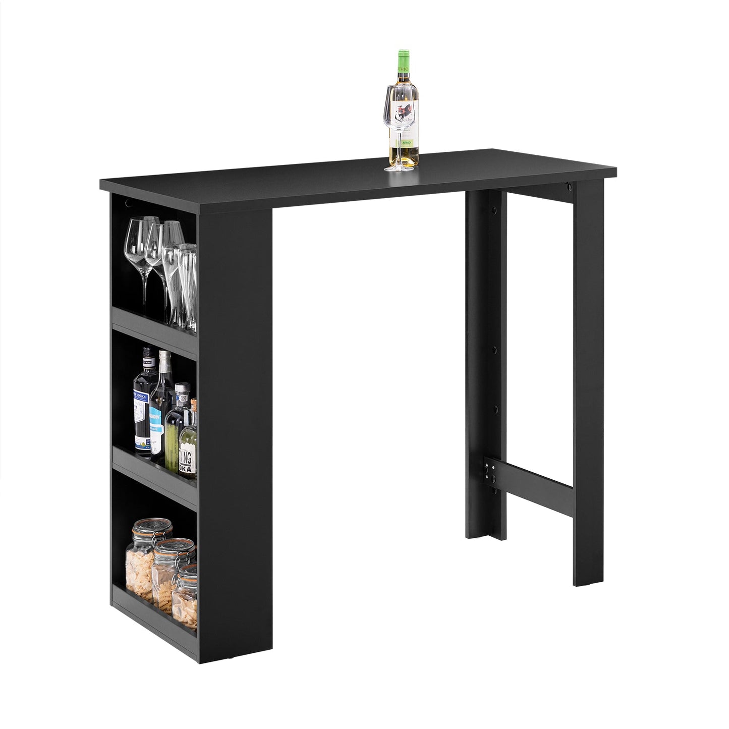 SoBuy FWT17-II-SCH Hoher Küchentisch - Stehender Bartisch mit Ablageflächen für kleine Räume - Schwarz - 112 x 57 x 106 cm