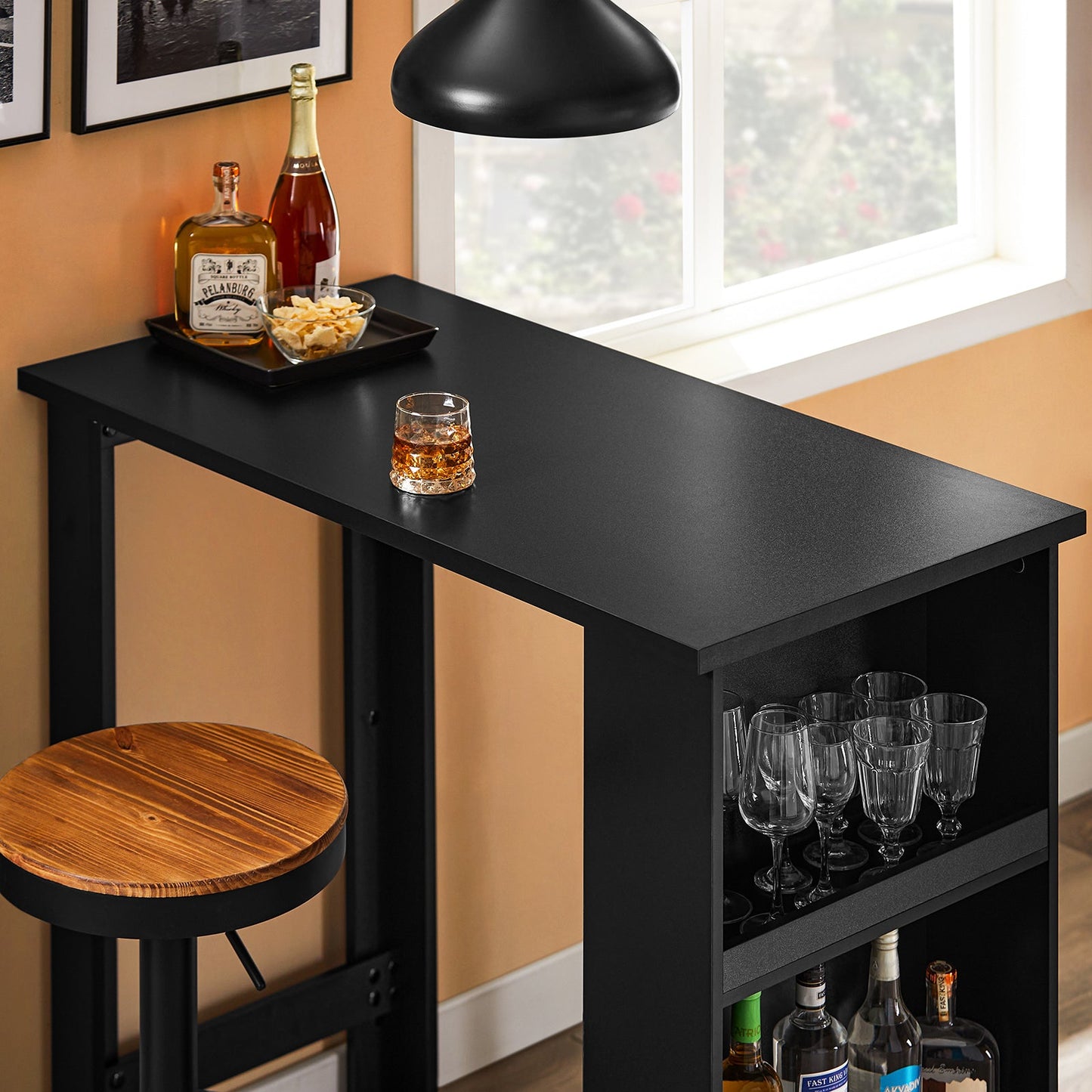 SoBuy FWT17-II-SCH Hoher Küchentisch - Stehender Bartisch mit Ablageflächen für kleine Räume - Schwarz - 112 x 57 x 106 cm