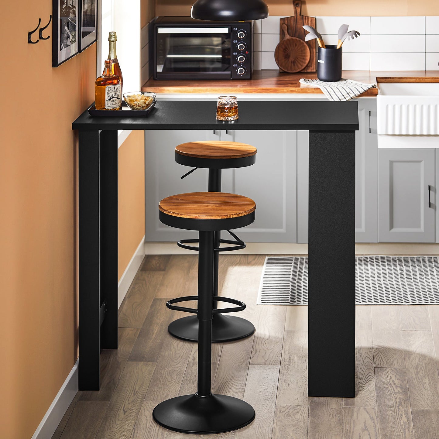 SoBuy FWT17-II-SCH Hoher Küchentisch - Stehender Bartisch mit Ablageflächen für kleine Räume - Schwarz - 112 x 57 x 106 cm