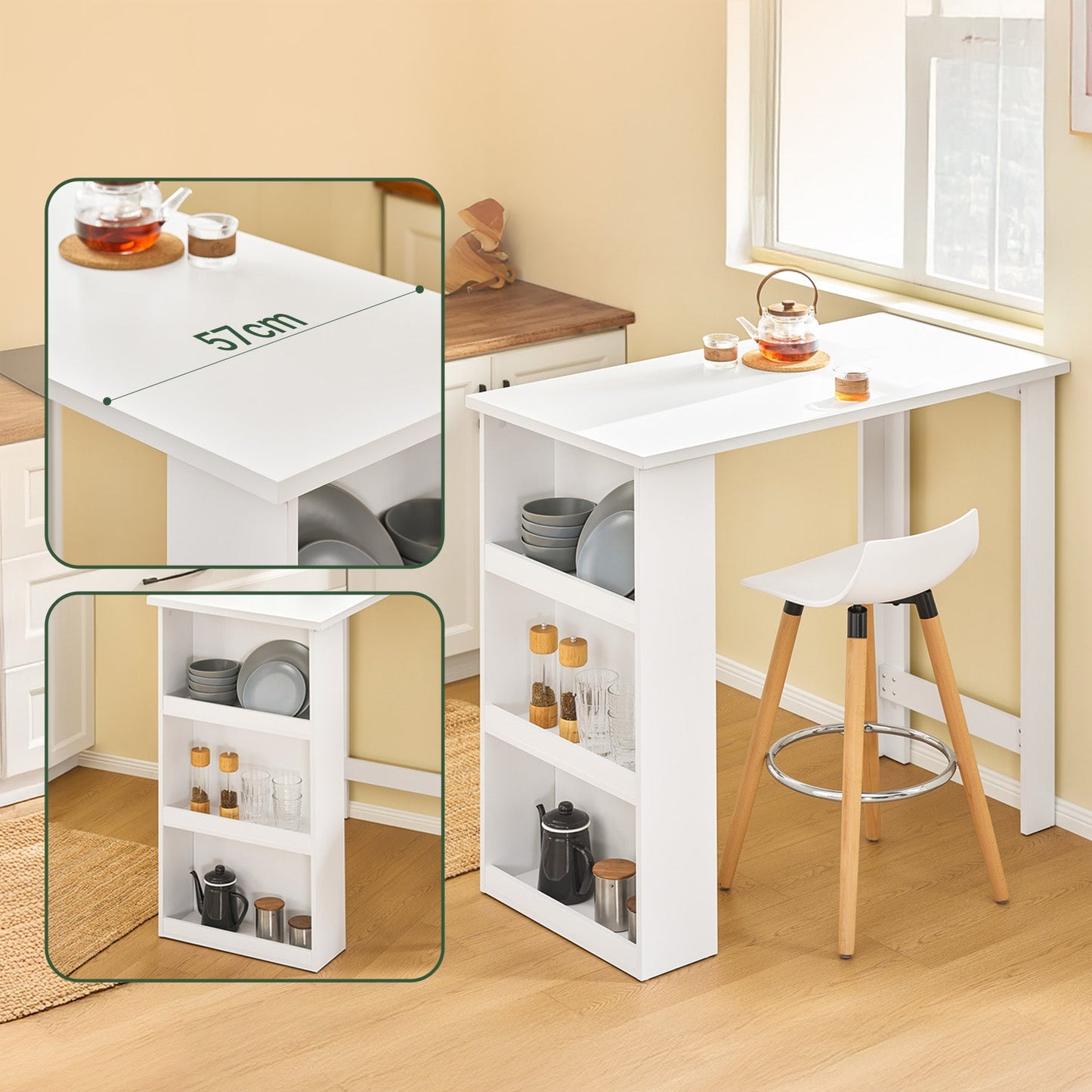 SoBuy FWT17-II-W Bartisch mit Ablage – Hoher Küchentisch / Stehtisch – 112 × 57 × 106 cm – Weiß