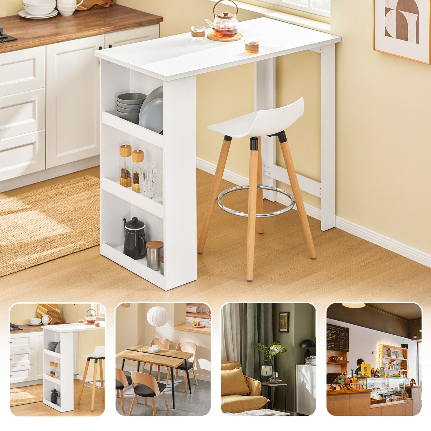 SoBuy FWT17-II-W Bartisch mit Ablage – Hoher Küchentisch / Stehtisch – 112 × 57 × 106 cm – Weiß