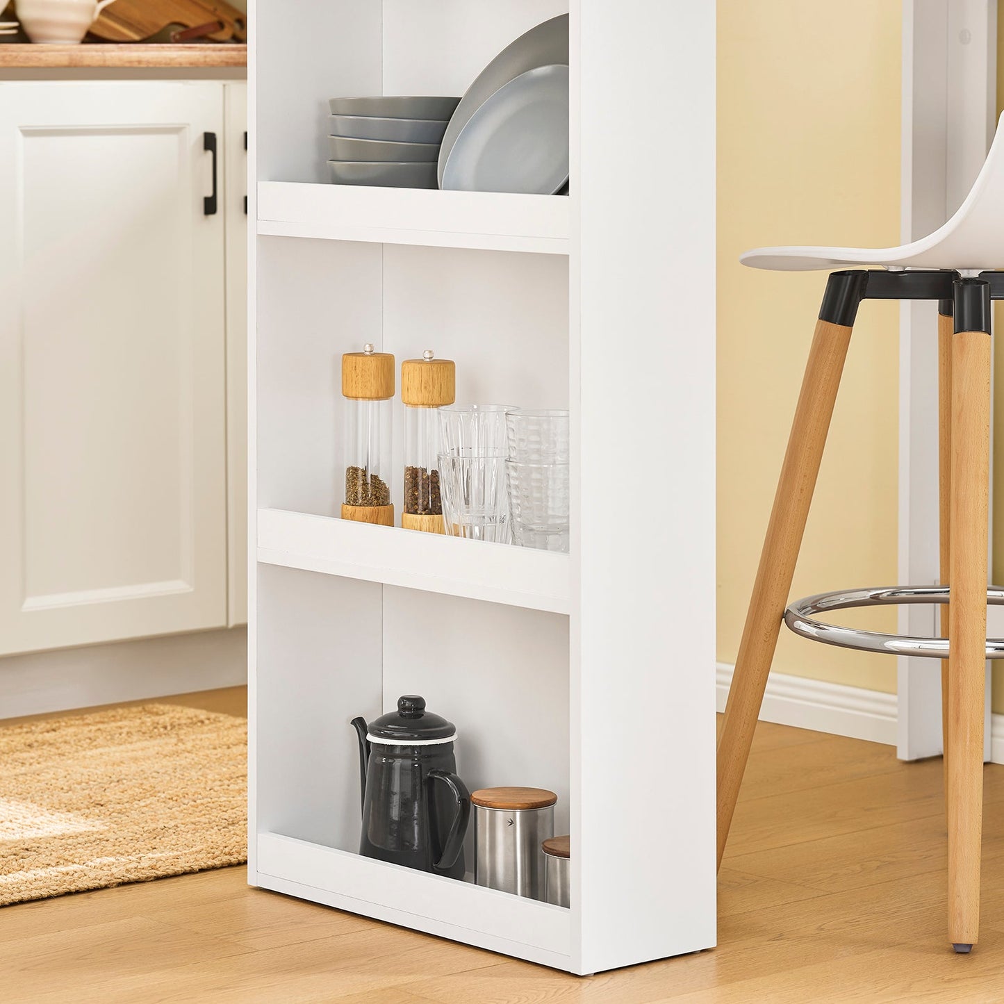 SoBuy FWT17-II-W Bartisch mit Ablage – Hoher Küchentisch / Stehtisch – 112 × 57 × 106 cm – Weiß