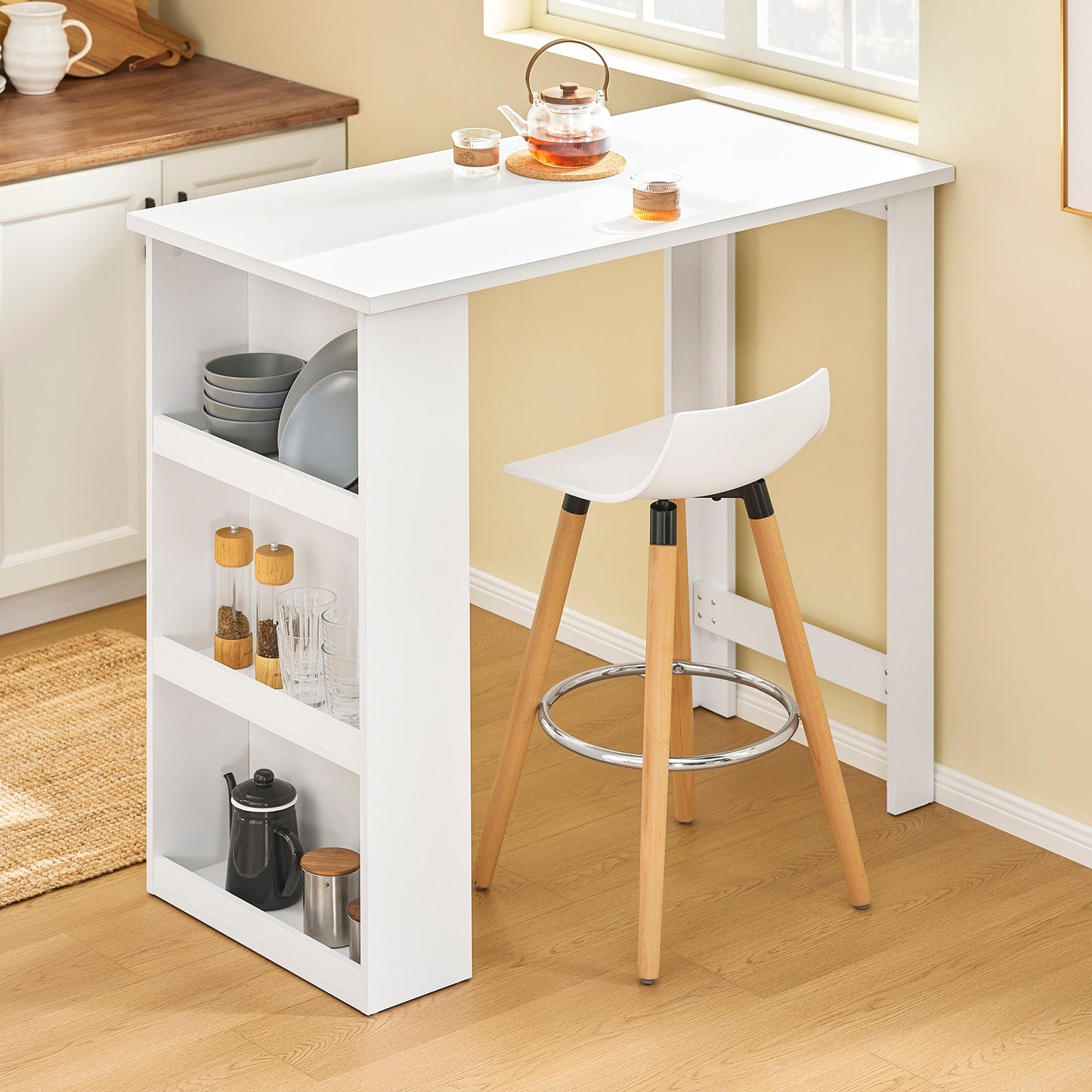 SoBuy FWT17-II-W Bartisch mit Ablage – Hoher Küchentisch / Stehtisch – 112 × 57 × 106 cm – Weiß