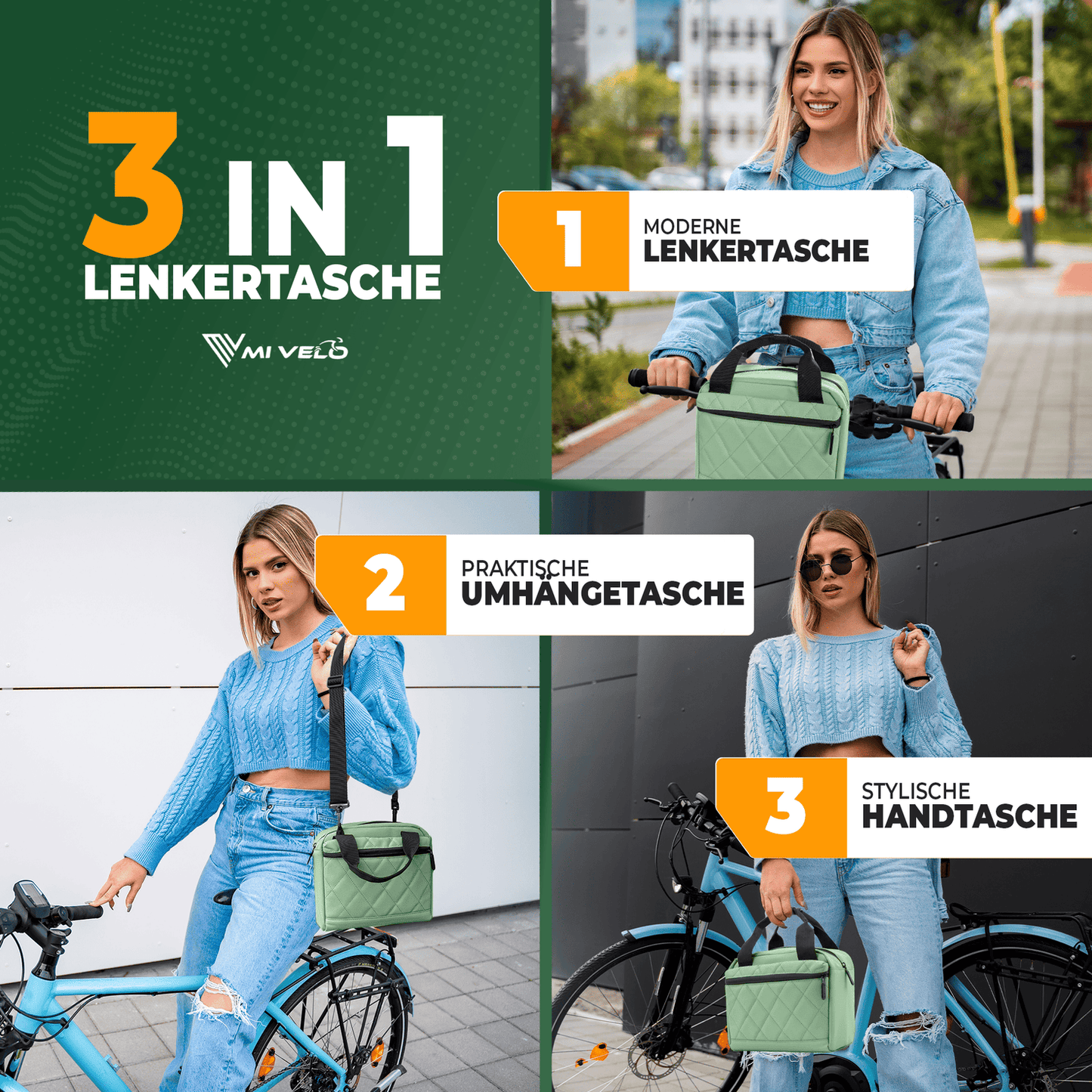 MIVELO Lenker Fahrradtasche - Wasserabweisend - 7 Liter - Mint