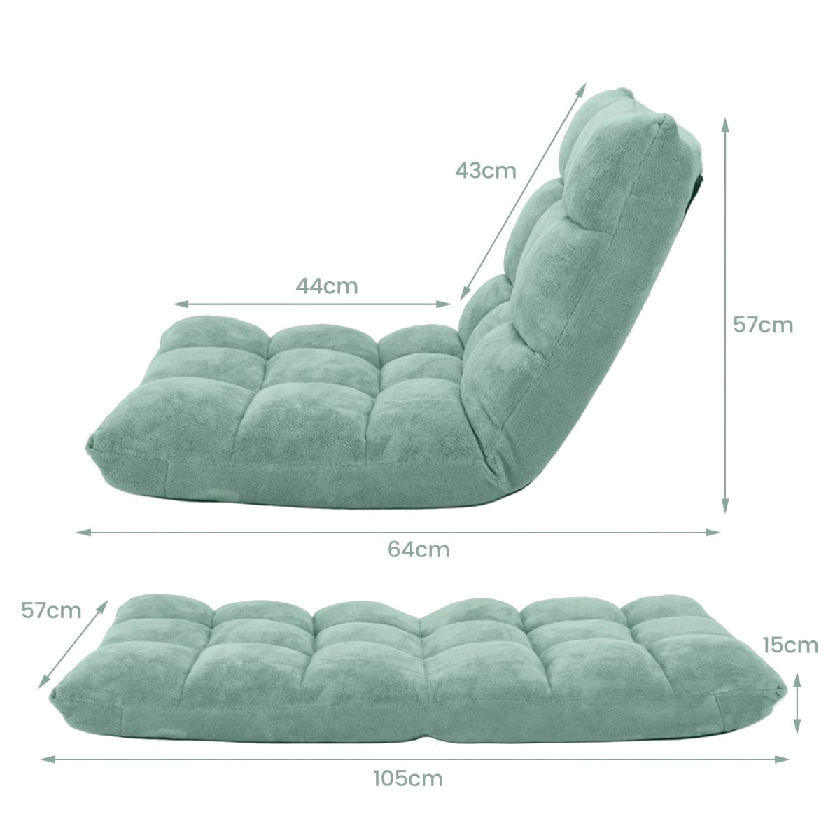 Coast klappbarer Lounge-Bodenstuhl - verstellbare Rückenlehne, 14 Positionen - 105 x 56 x 15 cm - Grün