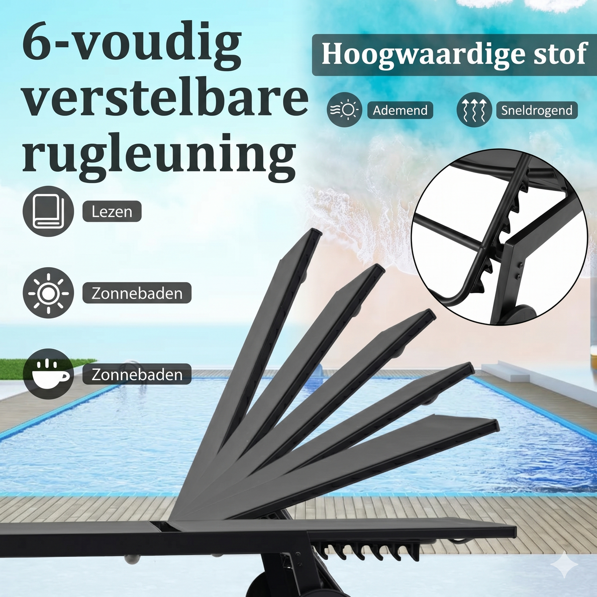 Coast Lounger Garden Set - Verstellbare Rückenlehne - Inklusive Beistelltisch - Wetterfest - Zusammenklappbar - Grau