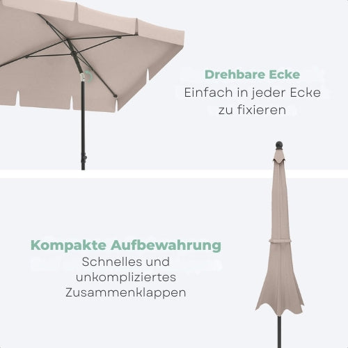 LifeGoods Sonnenschirm - 200x125cm - 30° neigbar - Wasserdicht - Mit Bezug - Taupe