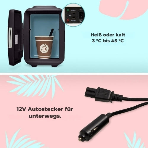 LifeGoods Mini-Kühlschrank - 4 Liter - 100/240V / 12V - Auto-Stecker - Schwarz