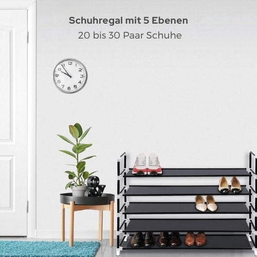 LifeGoods Schuhregal - 5 Schichten - Aufbewahrungssystem für 30 Paar Schuhe - Kunststoff - Schwarz