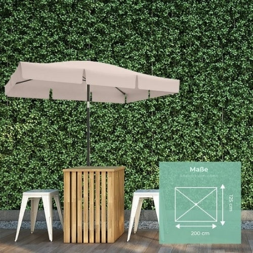 LifeGoods Sonnenschirm - 200x125cm - 30° neigbar - Wasserdicht - Mit Bezug - Taupe