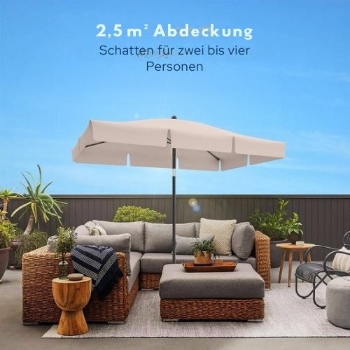 LifeGoods Sonnenschirm - 200x125cm - 30° neigbar - Wasserdicht - Mit Bezug - Taupe