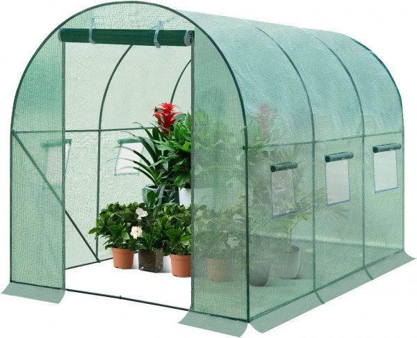 WOLTU Foliengewächshaus Grün – 300 x 200 x 200 cm – 6 m² – mit 6 Fenstern