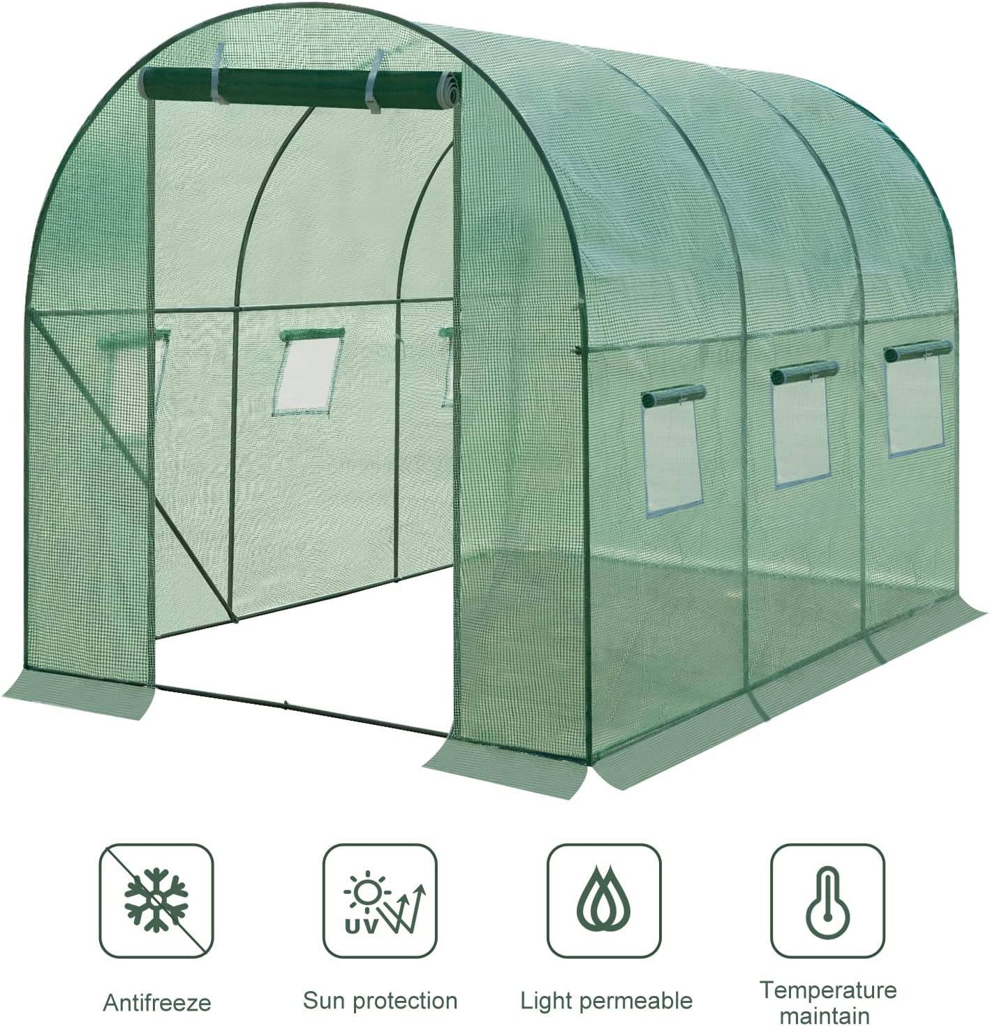 WOLTU Foliengewächshaus Grün – 300 x 200 x 200 cm – 6 m² – mit 6 Fenstern