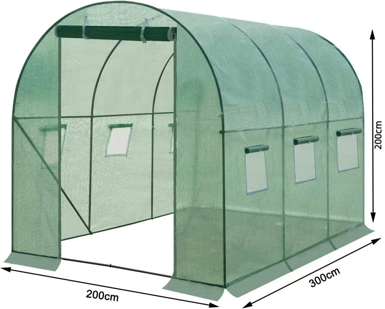 WOLTU Foliengewächshaus Grün – 300 x 200 x 200 cm – 6 m² – mit 6 Fenstern