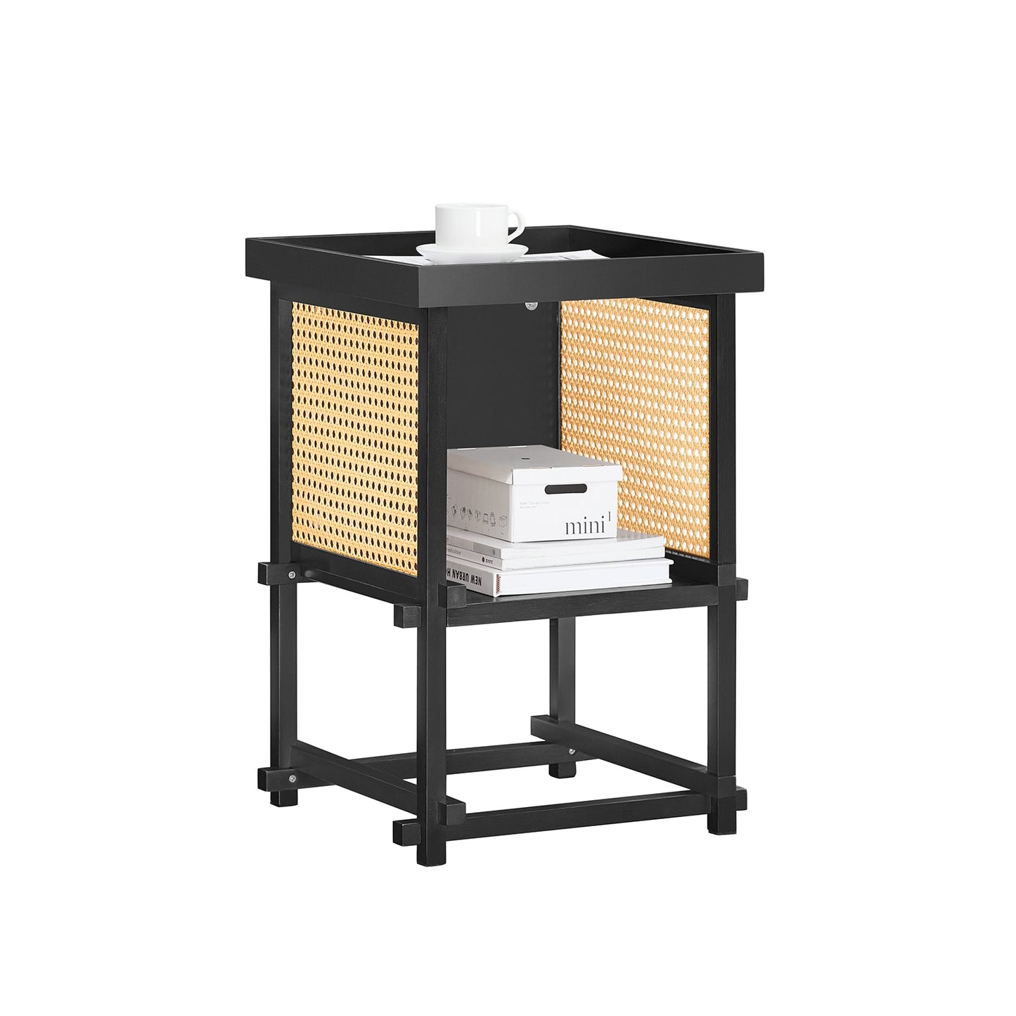 SoBuy Beistelltisch HFBT03-SCH - 40×40×60 cm - schwarz-gelb - Bambusgestell & offenes Ablagefach