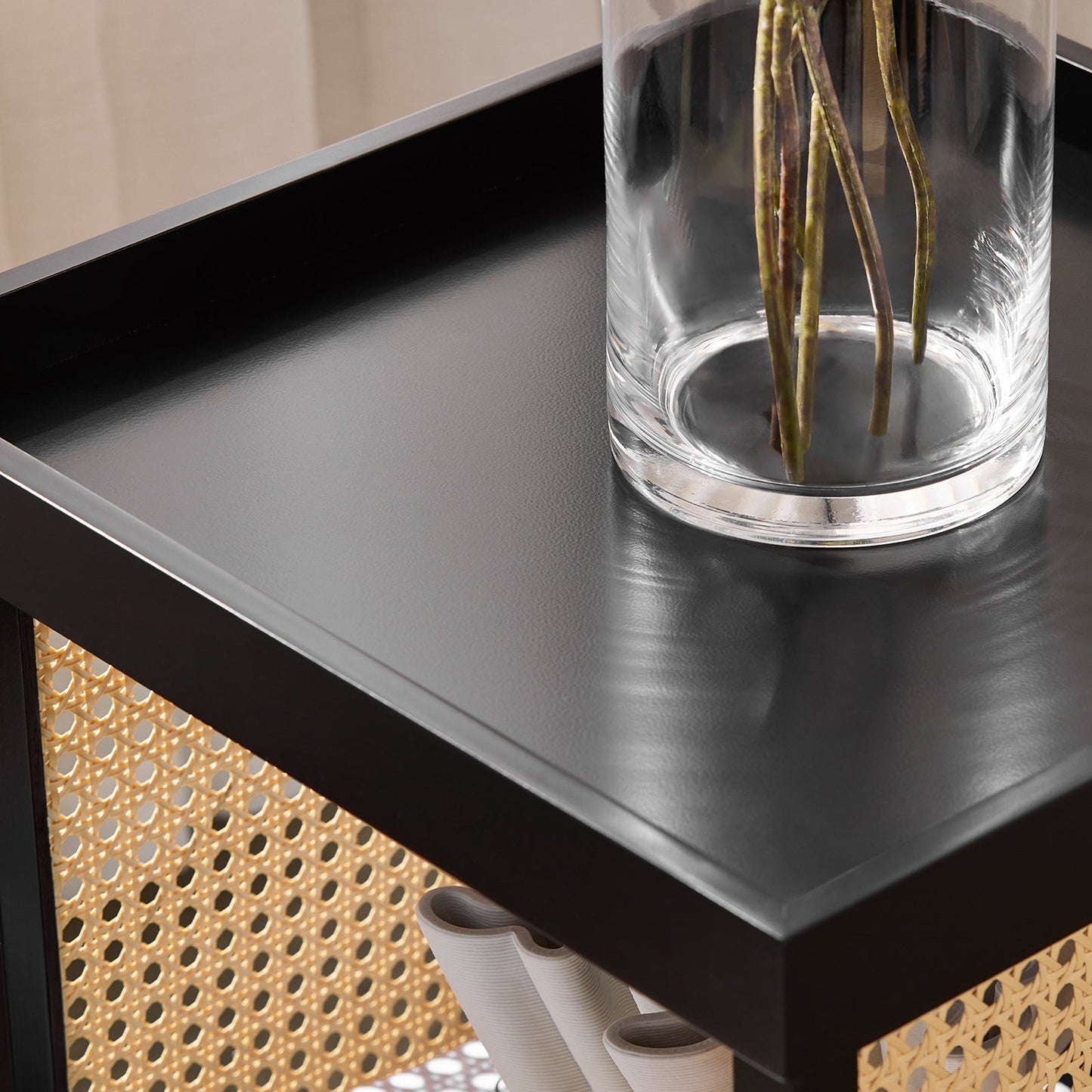 SoBuy Beistelltisch HFBT03-SCH - 40×40×60 cm - schwarz-gelb - Bambusgestell & offenes Ablagefach