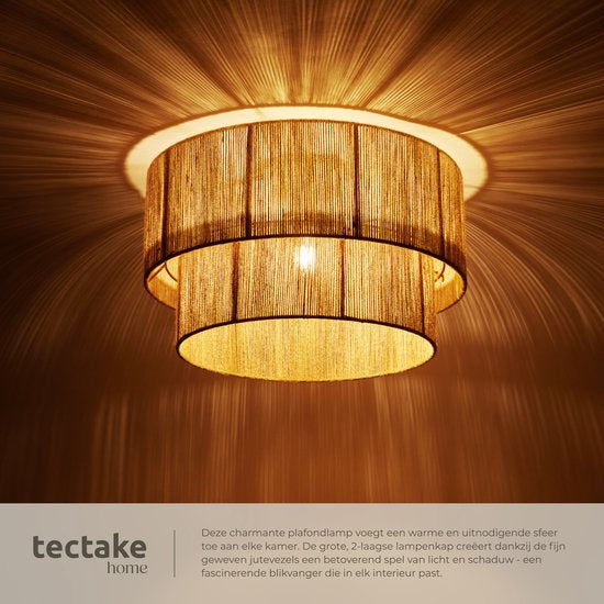 tectake Deckenleuchte im Boho-Stil - Hängeleuchte mit Jute-Lampenschirm - 40W