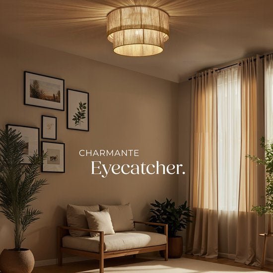tectake Deckenleuchte im Boho-Stil - Hängeleuchte mit Jute-Lampenschirm - 40W