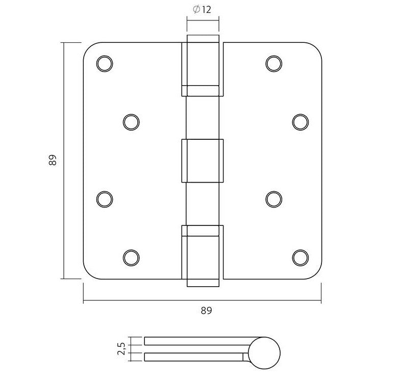 Intersteel Kugellagerscharnier Schwarz – 89 x 89 mm – Rundecke – Edelstahl