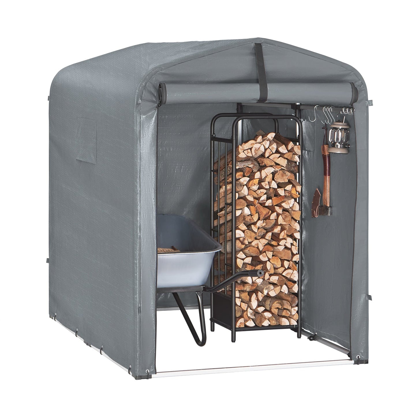 sobuy Outdoor-Gartenhaus - wasserdichtes Motorhaus mit Haken - Fahrradschuppen & Werkzeugaufbewahrung - grau - 120 × 176 × 163 cm