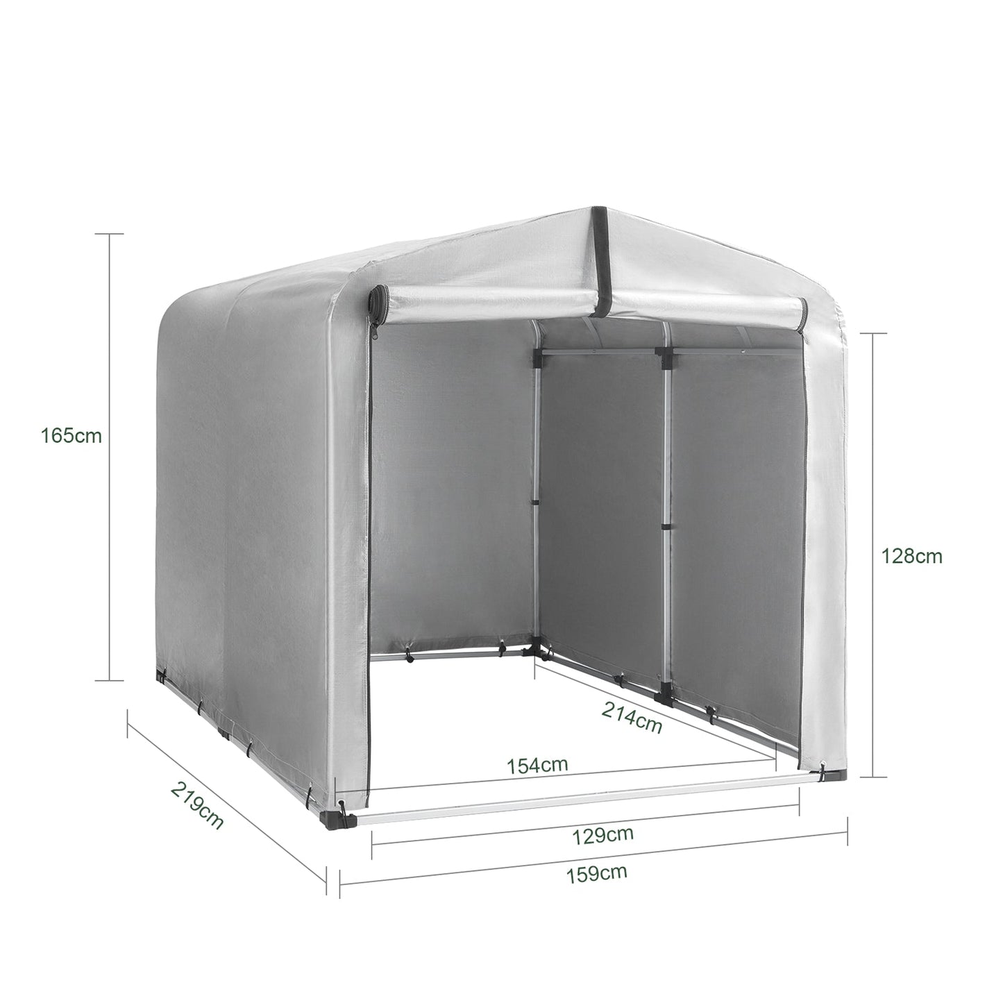 SoBuy Folienzelt - 159 x 165 x 219 cm - Multifunktionales Vordach, Fahrradgarage und Gartenaufbewahrung - Grau