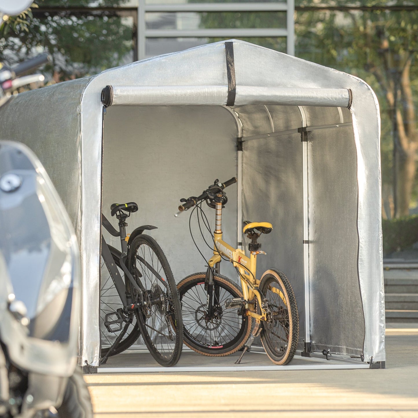 SoBuy Folienzelt - 159 x 165 x 219 cm - Multifunktionales Vordach, Fahrradgarage und Gartenaufbewahrung - Grau