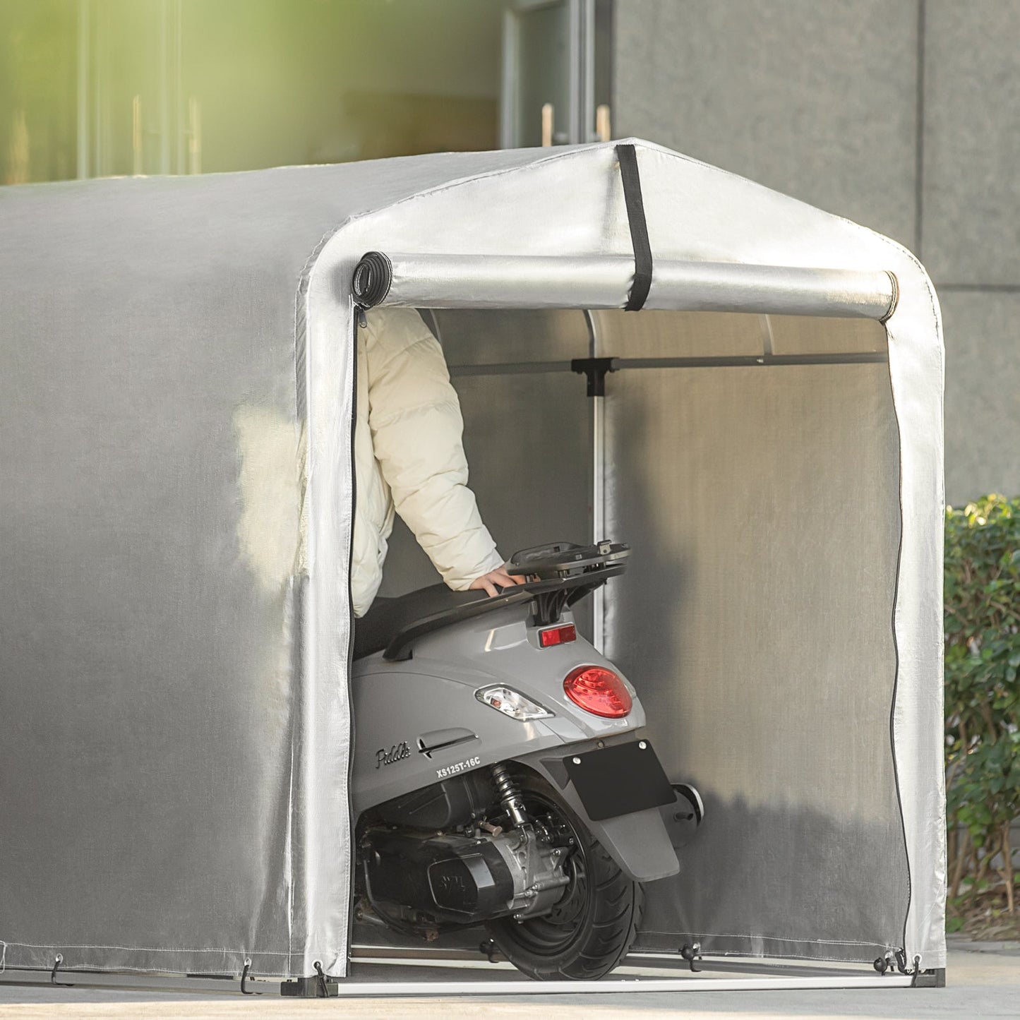 SoBuy Folienzelt - 159 x 165 x 219 cm - Multifunktionales Vordach, Fahrradgarage und Gartenaufbewahrung - Grau