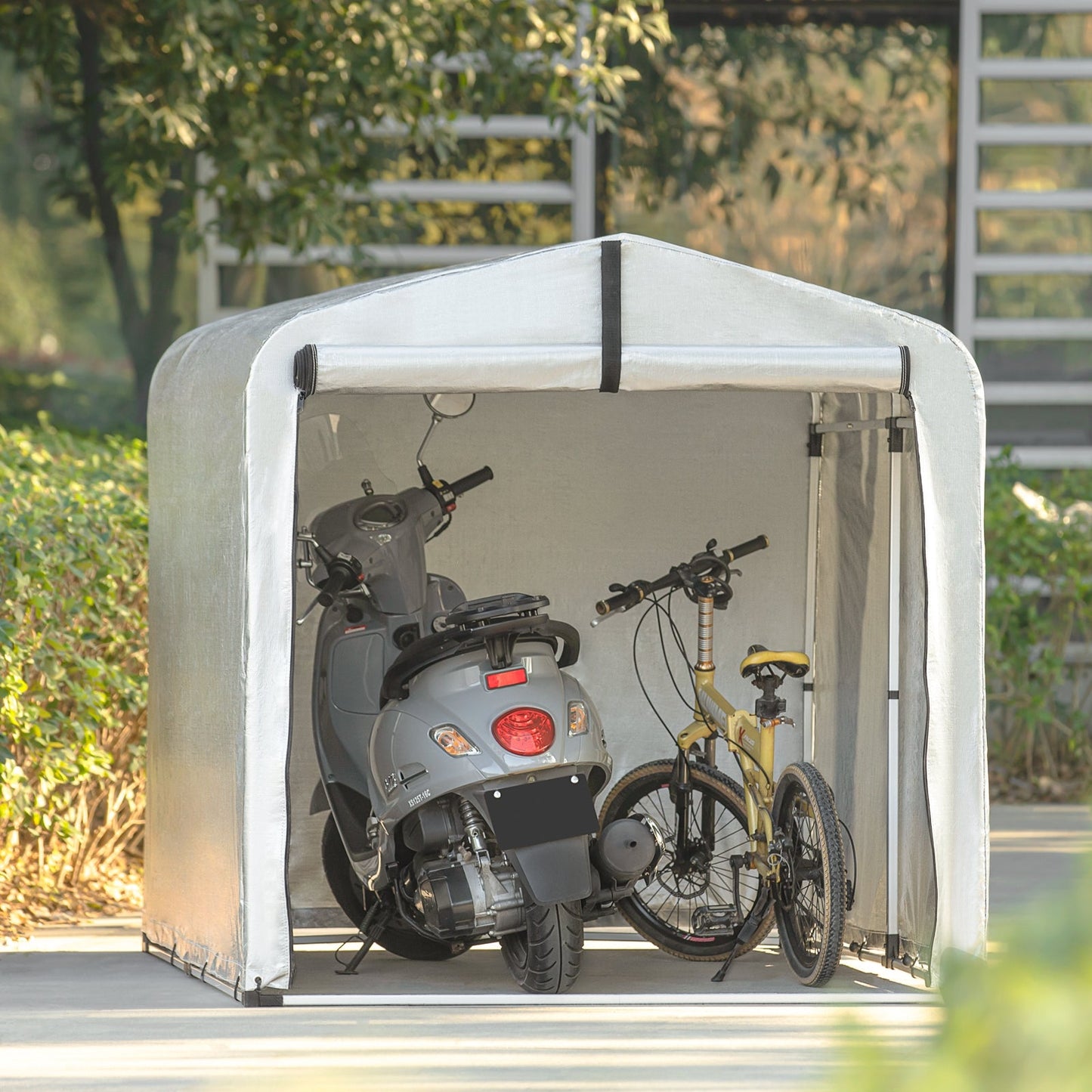 SoBuy Folienzelt - 159 x 165 x 219 cm - Multifunktionales Vordach, Fahrradgarage und Gartenaufbewahrung - Grau