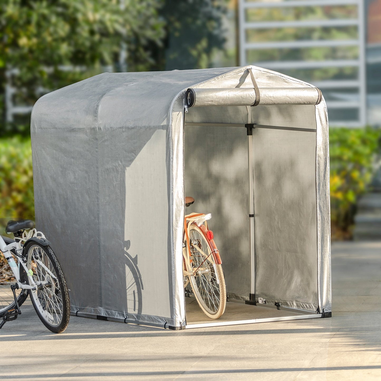 SoBuy Folienzelt - 159 x 165 x 219 cm - Multifunktionales Vordach, Fahrradgarage und Gartenaufbewahrung - Grau