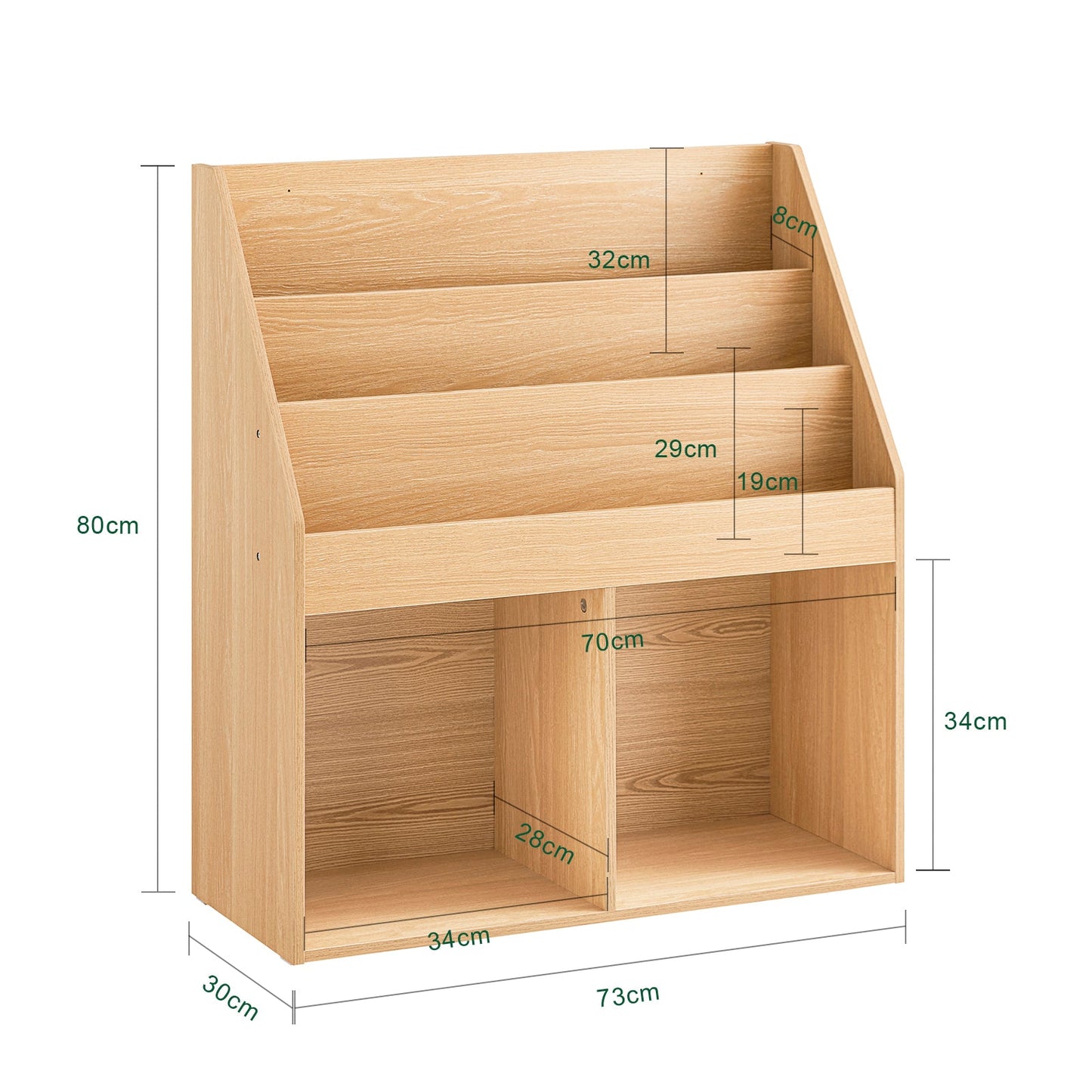 SoBuy KMB01-N Kinderbuchregal Holz - 73x30x80 cm - 3 Regale und 2 offene Fächer