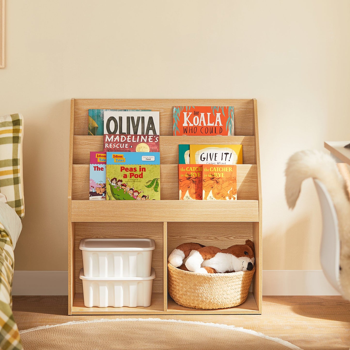 SoBuy KMB01-N Kinderbuchregal Holz - 73x30x80 cm - 3 Regale und 2 offene Fächer
