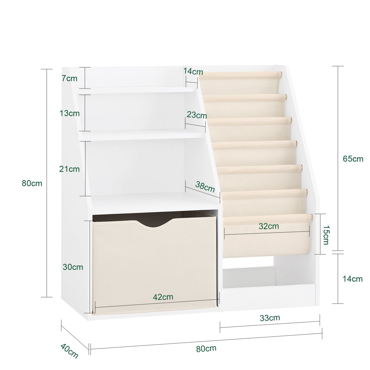 SoBuy KMB119-W Montessori-Kinderbuchregal 3 Ebenen mit Ablage und Stoffkörben, weiß, 80 x 40 x 80 cm