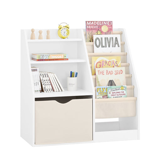 SoBuy KMB119-W Montessori-Kinderbuchregal 3 Ebenen mit Ablage und Stoffkörben, weiß, 80 x 40 x 80 cm