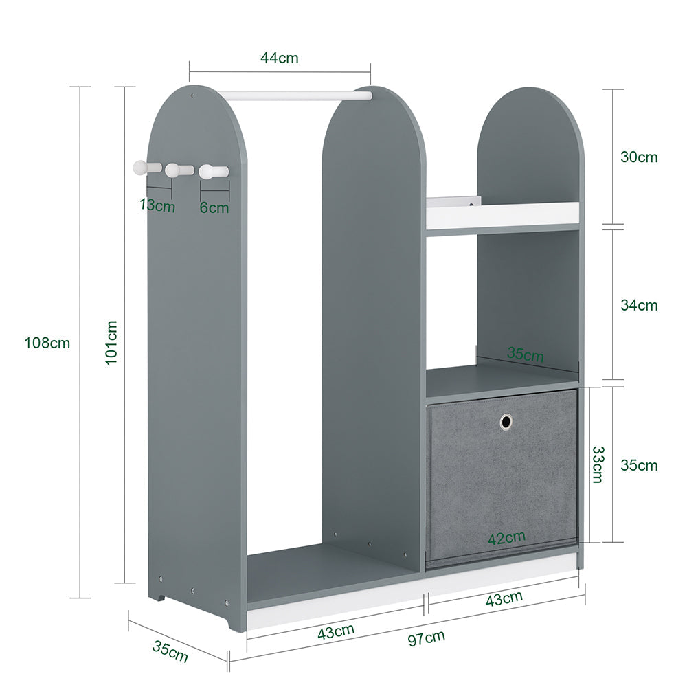 SoBuy KMB40-HG Kindergarderobe 97x35x108 cm Grau - Kindergarderobe mit 3 Haken, Einlegeböden und Korb