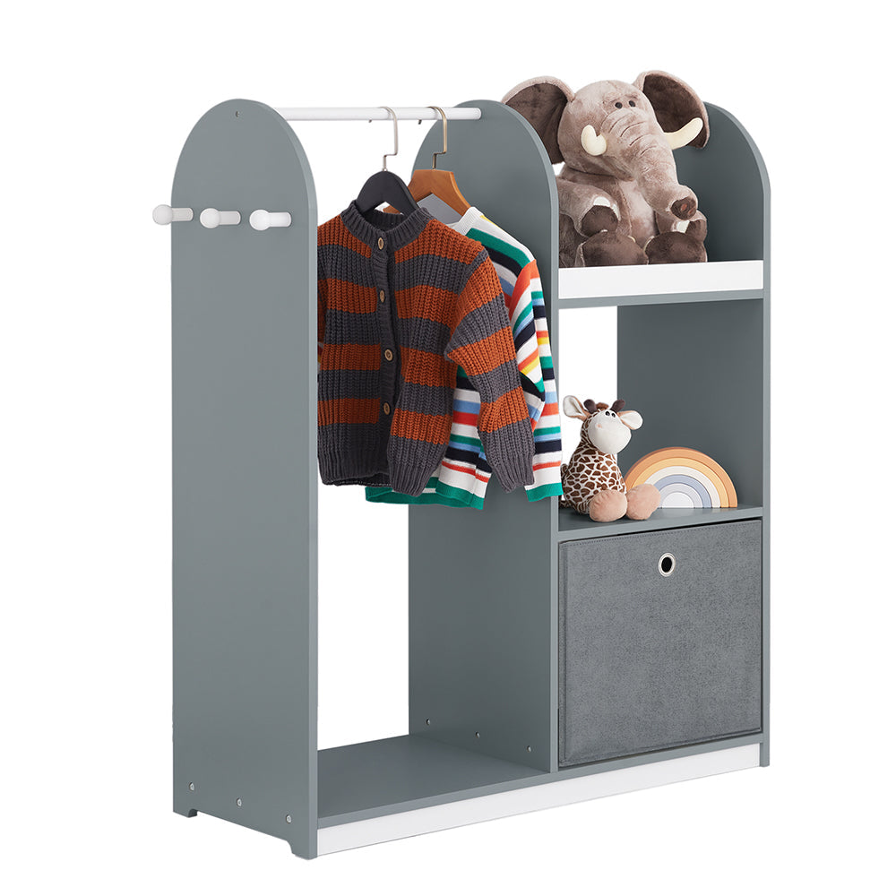 SoBuy KMB40-HG Kindergarderobe 97x35x108 cm Grau - Kindergarderobe mit 3 Haken, Einlegeböden und Korb