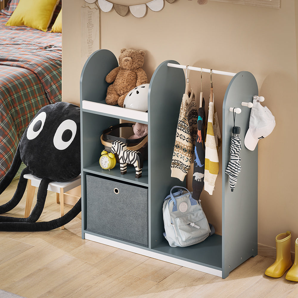 SoBuy KMB40-HG Kindergarderobe 97x35x108 cm Grau - Kindergarderobe mit 3 Haken, Einlegeböden und Korb
