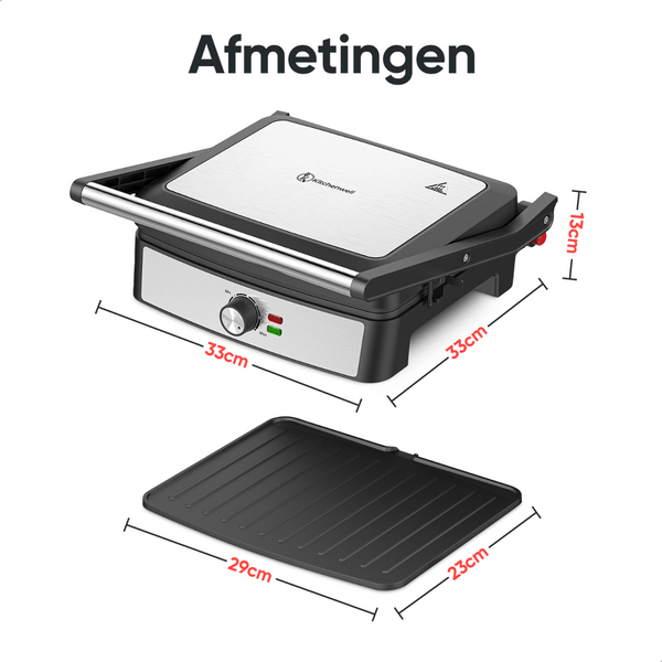 Kitchenwell - Kontakt Grill -  KN381 - Sandwichmaker - Aluminium - Silber/Schwarz