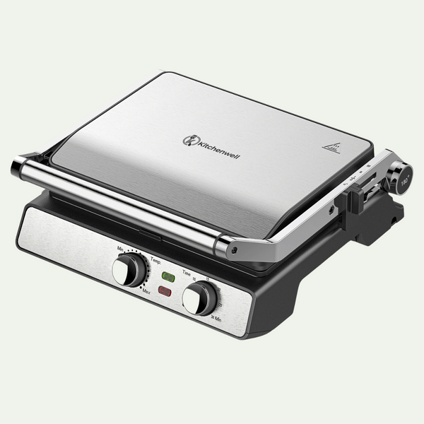 Kitchenwell - Kontakt Grill -  KN381 - Sandwichmaker - Aluminium - Silber/Schwarz