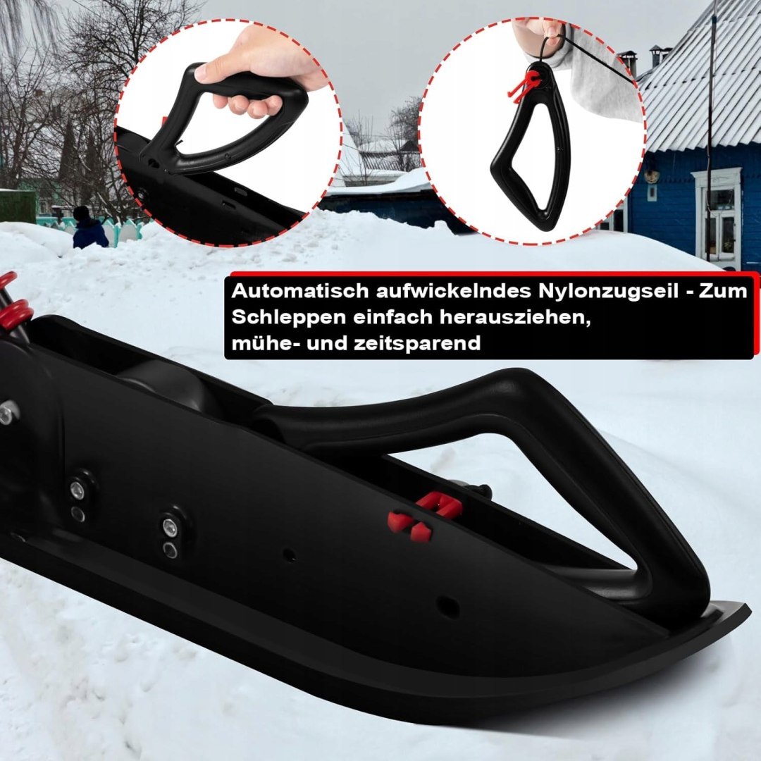 Laneetal Kinderschlitten Schwarz/Rot – 121 x 43 x 50 cm – Mit Lenker und Fußbremse – Bis 90 kg