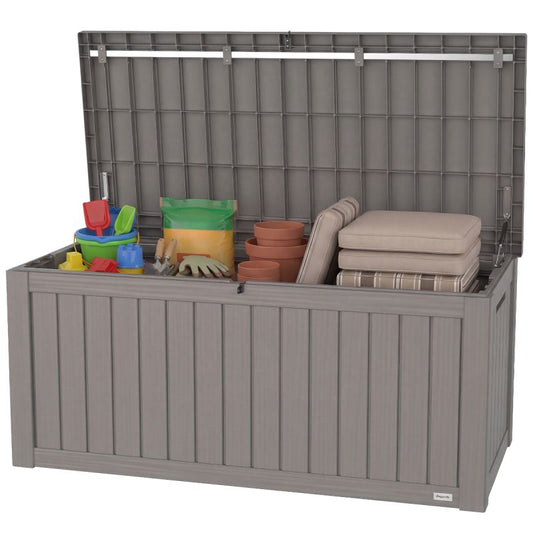 LifeGoods Cushion Box M - Aufbewahrungsbox 450L - Kunststoff - Wetterfest - Gasfeder - Grau