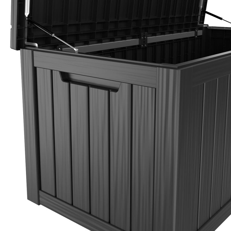 LifeGoods - Aufbewahrungsbox Cushion Box M - 142 x 67 x 60 cm - Mit 450 Liter Fassungsvermögen und Luxus-Gasfeder und integrierten Griffen - Für Lounge-Set und Gartengeräte - Schwarzer Kunststoff