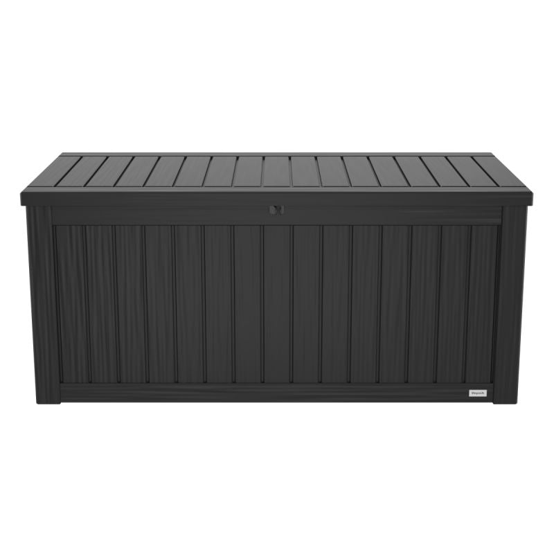 LifeGoods - Aufbewahrungsbox Cushion Box M - 142 x 67 x 60 cm - Mit 450 Liter Fassungsvermögen und Luxus-Gasfeder und integrierten Griffen - Für Lounge-Set und Gartengeräte - Schwarzer Kunststoff